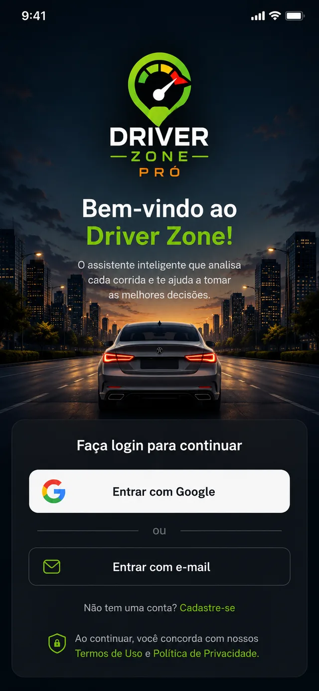 Tela de login do Driver Zone Pró.