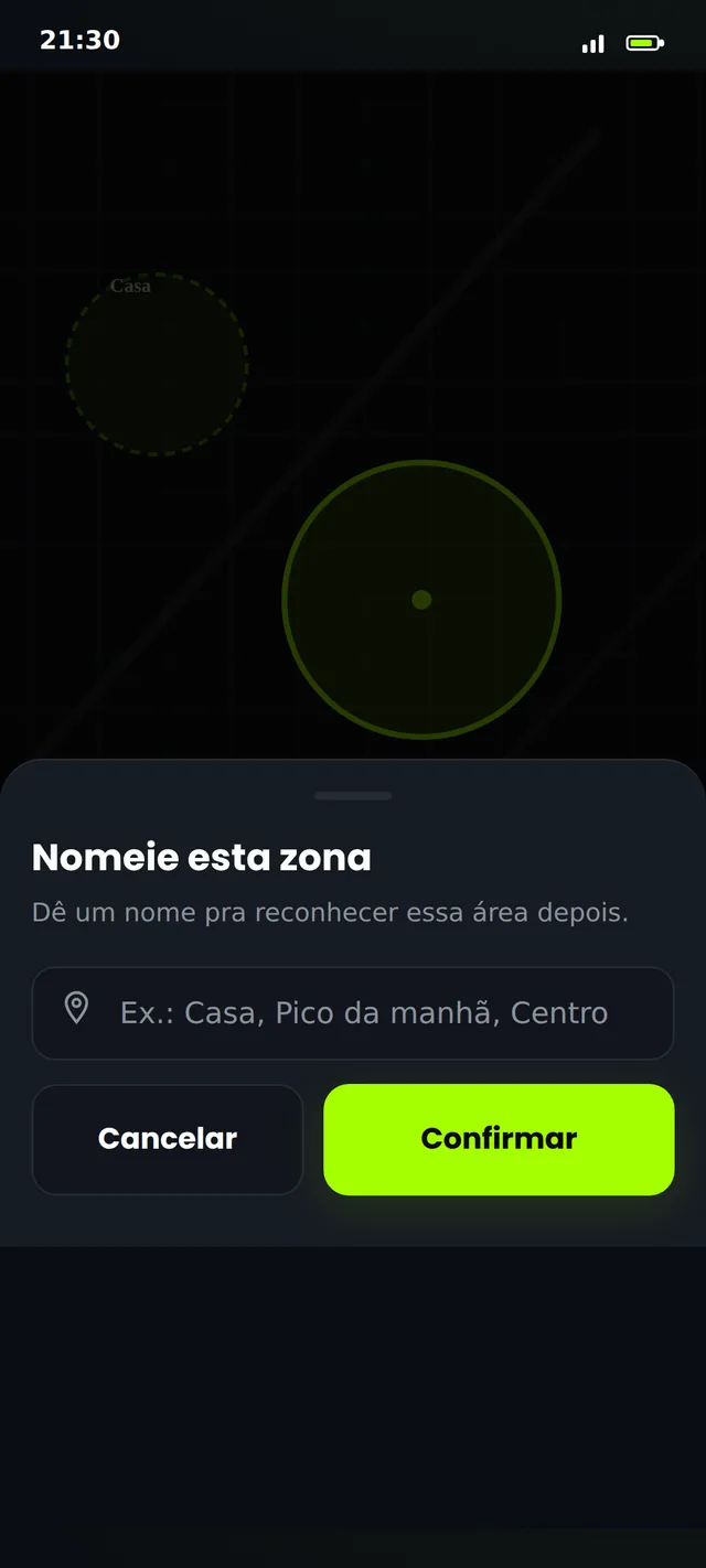 Modal para nomear uma zona no Driver Zone.